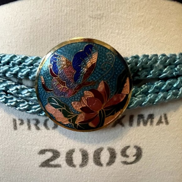 Vintage Blue Woven Rope Belt with Butterfly and Flower Buckle and Metal Studs L - Picture 2 of 5